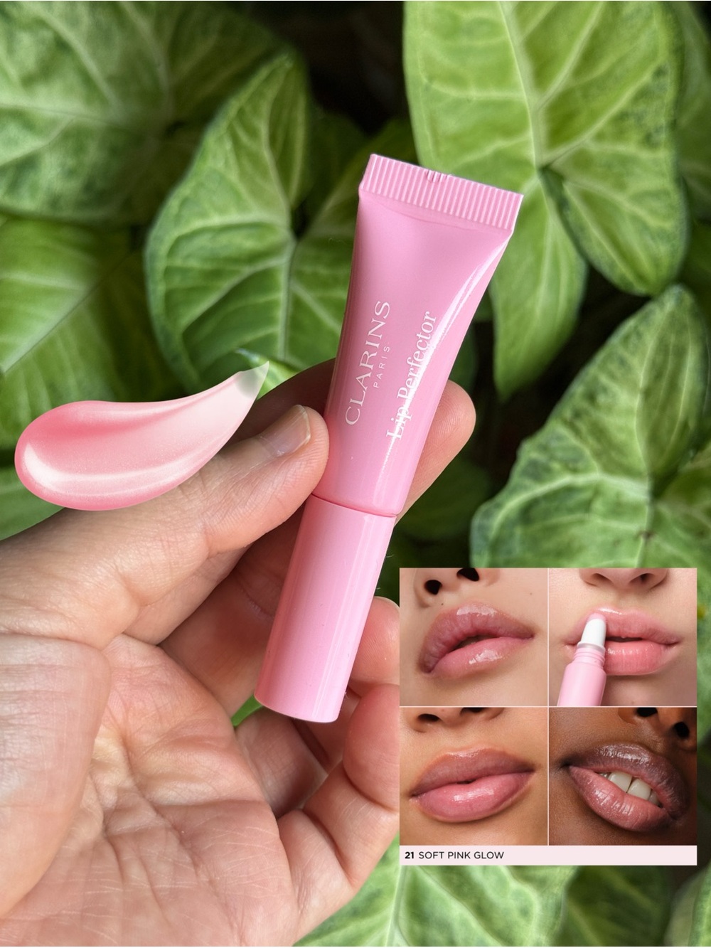 Clarins Paris Lip Perfector Peptide-Plumping Lip Gloss – Shade 21 Soft Pink Glow